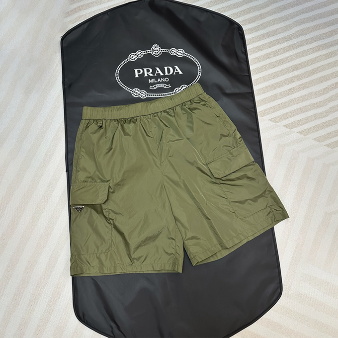 prada triangle logo lightweight nylon cargo shorts
